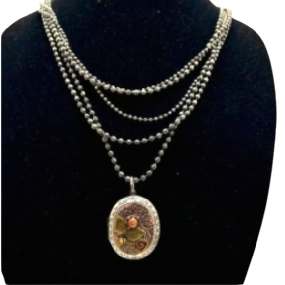 Coldwater Creek Multi Strand Locket Necklace 5 Row Silver Tone Bead Style Chain - Picture 1 of 10